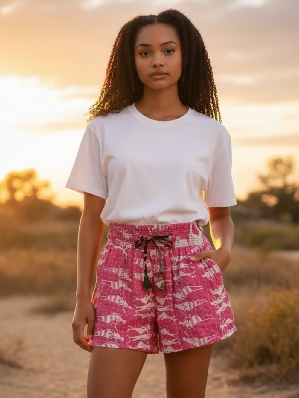 Women’s Wide Leg Drawstring Shorts in Pink